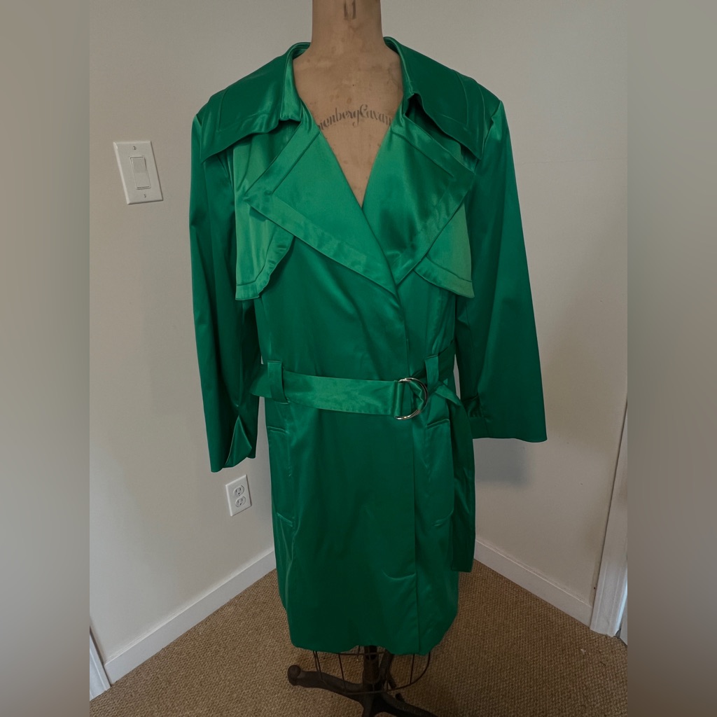 Ny Collection Emerald Green Satin Trench Coat